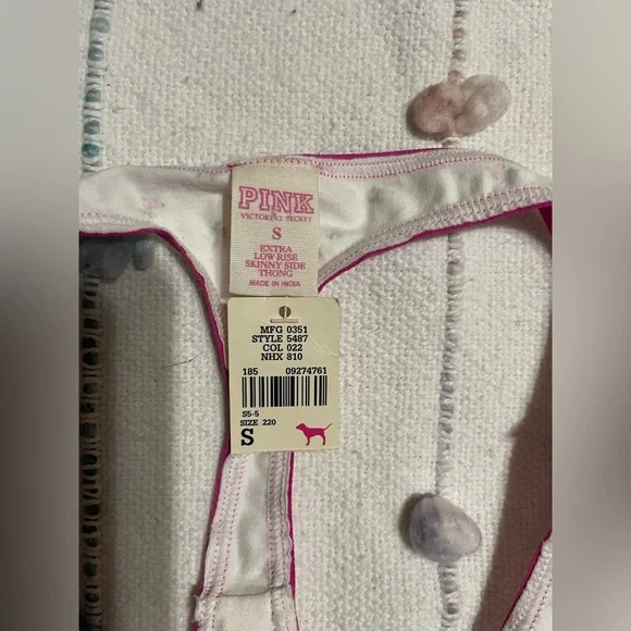 PINK Vintage Victoria's Secret Pink and White Low-Rise Thong - Picture 3 of 4